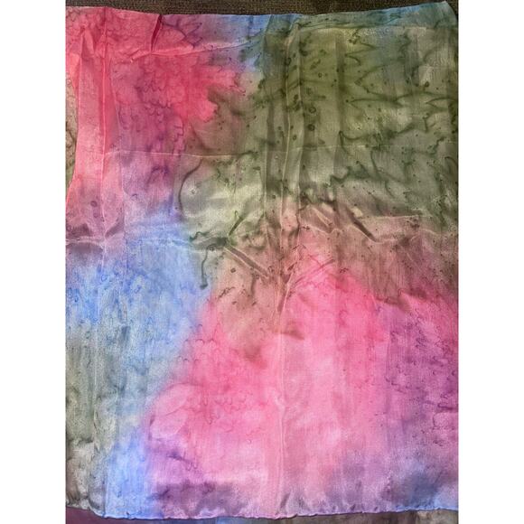 Rectangular Multi-color Silk Scarf Babushka Neck Wrap - Picture 1 of 4